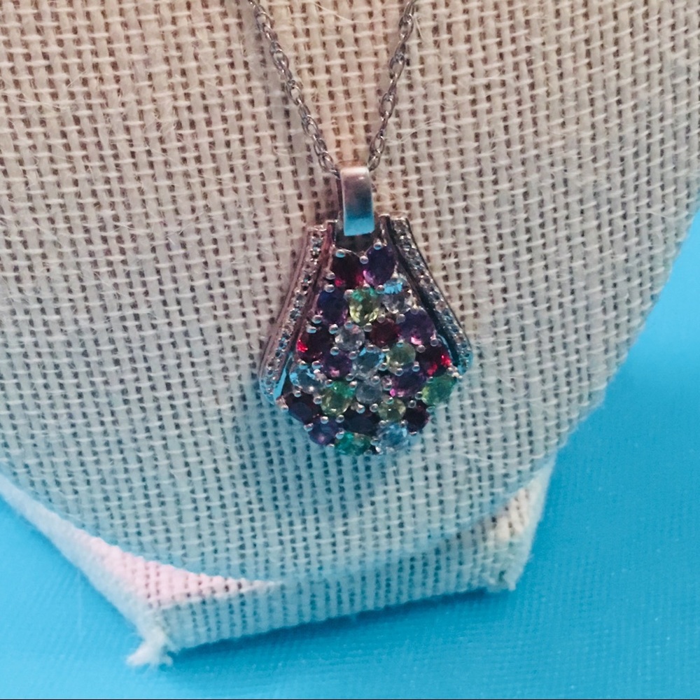 Natural Gemstones Multi colours Necklace  925 S